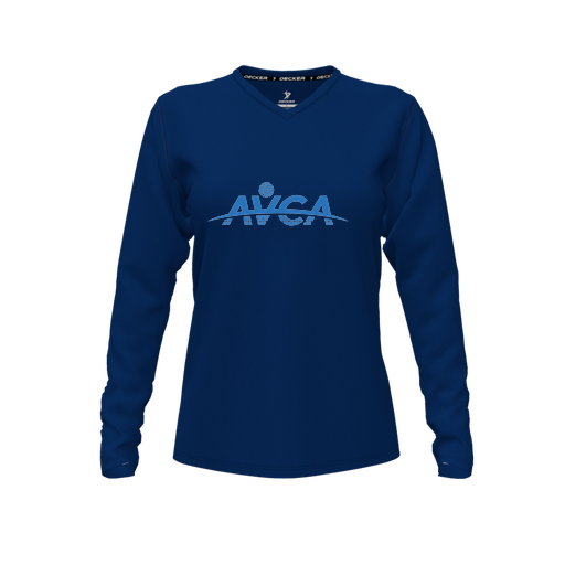 [CUS-DFW-TEES-CMF-VNK-LSL-NVY-FYXS-LOGO1] Comfort T-Shirt (Female Youth XS, Navy, V Neck, Logo 1, Long Sleeve)